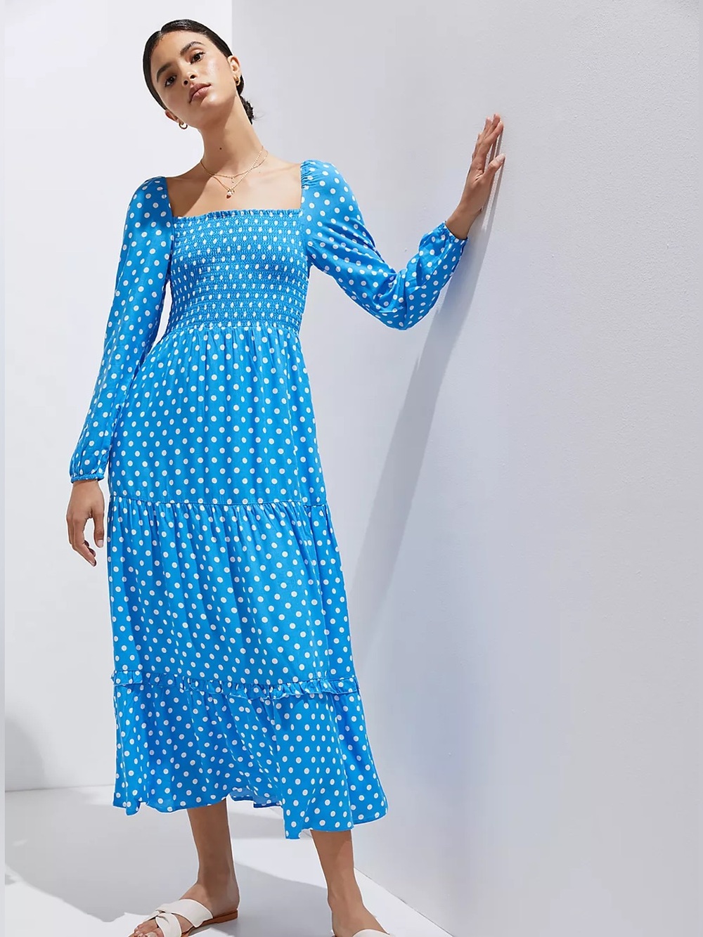 Anthropologie Dolan Left Coast Smocked Midi Dress Blue/White S